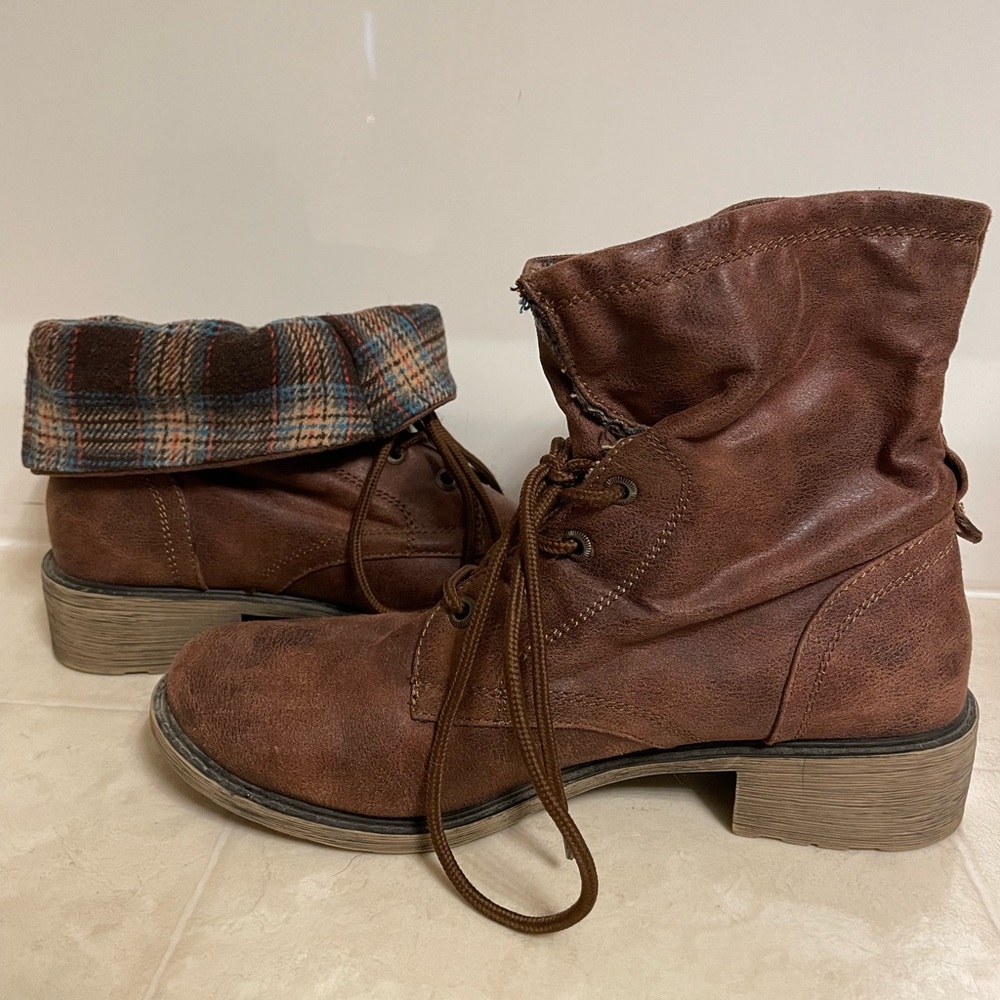 Brown fold over ankle boots